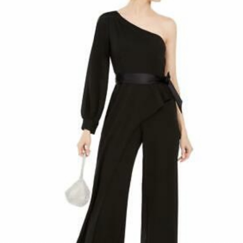 Adrianna Papell one shoulder crepe jumpsuit